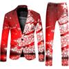 Zanisouta Tuta natalizia da uomo con fiocco di neve, pupazzo di neve, pantaloni da vacanza, abito da uomo, set di smoking brutto costume di Natale divertente tute di Natale per Natale festivo, Q rosso