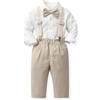 Acuryx Completini e Coordinati Gentiluomo Set per Bambino Ragazzo Battesimo Completo Camicia con Farfallino + Pantaloni con Bretelle 120cm