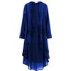 Generisch Autunno Inverno Donna Velluto Volant Casual Giacca Vintage Lungo Cappotto Manica Lunga Senza Collare Cardigan Orlo Trench Coat Donna Baggy Moda Retro Natale Carnevale, Blu, XL