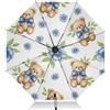GAIREG Ombrello pieghevole con graziosi orsacchiotti e fiocchi blu, ombrello da viaggio compatto con apertura automatica e chiusura per pioggia e sole, antivento, impermeabile e portatile