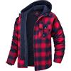 YOUCAI Camicia da Uomo in Stile Casual da Boscaiolo Flanella A Quadri Camicia Imbottita da Lavoro con Cappuccio Giacca Trapuntata Cappotto Invernale Camicia Termica,Nero rosso,L