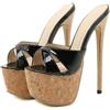 Generic Sandali con tacco a spillo in sughero con plateau per donna, punta aperta, tacco alto, décolleté, ciabatte incrociate, 17,5 cm,Nero,42 EU