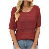 Generic Maglioni all'uncinetto da donna a maniche corte primavera estate top lavorato a maglia da donna girocollo leggeri maglioni casual scava fuori moda pullover autunno comodo maglieria di base, Rosso, M
