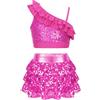 iEFiEL Tuta Lucido da Danza Jazz per Bambina Ragazza Tank Top Canotta Gonna Pantaloncini in Paillettes Tuta da Prestazioni sul Palco Performance Dancewear Spettacolo Azzurro 11-12 Anni