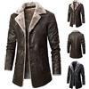 IQYU Giacca da Pilota Uomo, Giacca in Pelle Invernale Imbottita Lunga, Trenchcoat in Pelle Uomo, Elegante Trenchcoat in Pelle Uomo, Giacca Lunga in Pelle da Uomo con Tasche Interne, Trenchcoat Stile