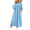 Generico Vestiti Donna Eleganti Musulmano in Cotone Lavato con Colletto Tondo, Maniche Lunghe e Tasche Vestito a Camicia Elegante Abaya Arabo Caftano Oversize Tunica Cusual Copricostume Estivo per Uscire,XL