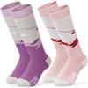 OutdoorMaster Calzini da sci per bambini, con design a polpaccio, caldi, per snowboard, per ragazzi e ragazze, A -Rosa Grigio+Viola, 23-29