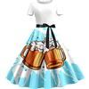 Generisch Dirndl, abito tradizionale Dirndl, da donna, estivo, casual, girocollo, a maniche corte, con stampa Oktoberfest, casual, abito da donna Dirndl Oktoberfest, Celeste., XL