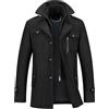 YAOTT Uomo Cappotto invernale Doppio strato Colletto alla Coreana Trench Giacca Caban in misto lana Colore unito medio-lungo Giacche invernali con sottovestito Nero