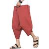 DSJJ Uomo Estate Casual Shorts Harem Pantaloni Capri Larghi Cotone Lino Vita Elastica Coulisse Cargo Pantaloncini 3/4 Shorts (Rosso,L (Label XL))