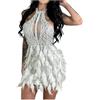 Vhersily 2026 Abito Da Festa Da Donna Sexy Con Piume Vestito Attillato Senza Maniche Con Paillettes Moda Chic e Elegante Confortevole Passaggio Ovunque Festivo Vibrante per Feste Carnevale