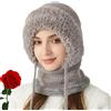 heofonm 3 in 1 Beanie Hat for Women, 3 in 1 Beanie Hat with Scarf And Mask, Knitted Windproof Warm Snow cap Balaclava Hats (Gray)