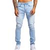 Oanviso Jeans Uomo Pantaloni Slim Fit Denim Long Destroyed Jeans Pantaloni per Uomini Hip Hop Pantaloni Tinta Unita Stretch Casual Pantaloni Cargo Streetwear A Azzurro L