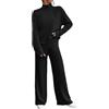 Generico Tuta Maglia Donna Due Pezzi Eleganti Colletto Alta a Alt Maniche Lunghe Maglia Top e Pantaloni Completo Casa Casual Autunno e Inverno Loungewear Set di Maglioni 2 Pezzi Pigiama Tinta (A-Black, L)