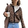 Goolecrimp Cardigan da Donna con Stampa Leopardata Maglione Moda Sciolto Girocollo Bottone Maglione Morbido Vintage Elegante Casual Manica Lunga Maglione di Peluche (Marrone,L)