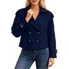 Generisch Trench Coat - Cappotto corto da donna, doppio petto, vintage, tinta unita, per l'autunno, in softshell, elegante, in tinta unita, per le mezze stagioni, con risvolto, Blu marino, S
