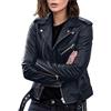 Mymyguoe Giacca in pelle da donna, nera, da motociclista, da donna, in similpelle, oversize, elegante, con cerniera, in similpelle, da donna, da motociclista, Blu marino, XXXL