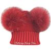 Brillabenny Cappello Rosso Cuffia Berretto Pelliccia Vera PON PON Rosso Natale Bambino 1-4 Anni Hat Fur Luxury Baby Scuola Sci