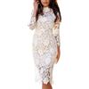 DAIHAN Donna Elegante Pizzo Floreale di Nozze Elasticizzato a Maniche Lunghe Cocktail Party Lunghezza al Ginocchio Abito Avvolgente a Tubino Aderente da Lavoro Bianco M