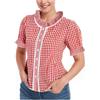 Generisch Camicia da donna per Oktoberfest, design a quadri, elegante, per feste popolari, stile medievale, Colore: rosso, XXL