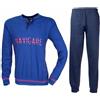 Navigare Pigiama Uomo Puro Cotone Jersey Manica e Pantalone Lungo 1801 (IT, Testo, L, Regular, Regular, Oceano)