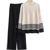 Yekdmxop Tuta Maglia Donna Completa Elegante Set Tute In Maglia 2 Pezzi Set Coordinato Casual Lavorati Maglione a Maniche Lunghe Pullover Top e Pantaloni a Gamba Larga Eleganti Completi Casa Autunno Invernale