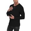 amropi Uomo T-Shirt con Tasche a Canguro Magliette Scollo a V Maniche Lunghe Camicie Casual Top Nero,L