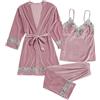 KXUIJXLCCH Pigiama da Donna Set Pigiama con Reggicalze in Velluto Floreale da 4 Pezzi da Indossare per La Casa,Abito Tre Pezzi Rosa,S