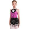 YiZYiF Vestito da Ballo Ragazza Paillettes Nappa Danza Costume di Ballo Latino dei Vestiti Salsa Rumba Abiti da Ballo Senza Maniche Costume da Ballo Rosa Caldo 13-14 Anni