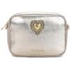 Braccialini Jinny Leather Borsa a tracolla in pelle di colore platino dalla linea compatta e minimalista. Il cuore dorato con dettagli decorativi sul fronte dona un tocco romantico e prezioso. Con una