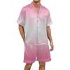 Generisch Pigiama Uomo Pigiama Set Accappatoio Manica Corta Pigiama Set Pigiama in raso di seta con Gradiente e Stampa Multicolore Uomo, Colore: rosa., L