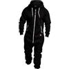 Generic Tutina da uomo Pigiama tuta con cappuccio con cerniera stampata mimetica tuta a maniche lunghe in pile onesie un pezzo invernale caldo, Nero , XXXL