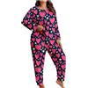 Generico Pigiama Donna Oversize Stampa Pigiama Cotone Invernale Pigiami Elegante Lungo Leggero Abbigliamento da Notte Morbido e Confortevole Set Due Pezzi Maniche Lunghe Tuta da Casa