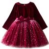 Generic Bambino Bambini Ragazze Natale Manica Lunga Bowknot Stelle Stampe Abiti Abiti in Vestiti Frange