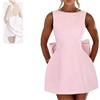 CupitiDU Abito da ballo vintage con perle in raso con fiocco, abito da sposa senza schienale con perle mini abito a trapezio con fiocchi, mini abito da donna con fiocco 2025 abito corto da ballo,