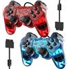 Degulan - Controller cablato per PS-2 ad alte prestazioni, doppio shock, joystick, compatibile con Play 2 (rosso trasparente e blu trasparente)