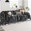 WEYOND Copridivano e Copricouch Lavabile in Chenille, Telo Copridivano a Righe con Nappine per Divano Angolare, Divanetto, Divano 2/3/4 Posti e Futon (180 x 260 cm, Nero)