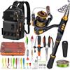 THKFISH Canna da pesca e mulinello Combo con zaino, canna da pesca telescopica da 2,7 m, kit con esche da pesca, pinze e pinza per labbro di pesce, per adulti, mimetico