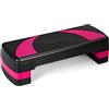 COSTWAY Stepper Fitness per Aerobica, Piattaforma Step 3 Altezze 10-15-20cm, Stepper Aerobic Ideale per Allenamento a Casa e Palestra, Nero Rosa