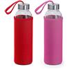 nm 2 Borracce 500 ml Vetro con Astuccio in Neoprene Bottiglia Acqua Alta qualità Adatta Viaggi Bambini Sport Palestra Scuola Lavoro Tempo Libero Riutilizzabile Idea Regalo (Rosso - Fuxia)