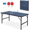 LIFEZEAL Ping Pong Table, Mini tavolo da ping pong in metallo, con rete, palle, racchette, tavolo da ping pong pieghevole, set per interni (blu scuro, 152,5 x 76 x 71 cm)