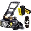 Gibbon Slacklines Jibline, con Treewear, nero, 15 metri (12,5m di fettuccia slackline+2,5m slackline con cricchetto cucito) larghezza 2/5 cm