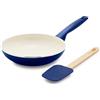 GreenPan Rio - Set padella e spatola, 20,3 cm, manico morbido, senza PFA, lavabile in lavastoviglie, utilizzabile in forno, colore: blu Oxford