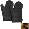 Ruikcoll Guanti da forno resistenti al calore, guanti da forno con superficie antiscivolo in silicone, 2 presine in silicone, interno in cotone, guanti in silicone nero per la cucina