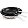 KitchenAid Stainless Steel Set di padelle in acciaio inox senza PFAS e sana ceramica antiaderente da 20 cm, 24 cm e 28 cm, resistenti, induzione, forno, lavastoviglie, argento