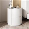 XDONE Comodino rotondo in legno massello moderno e minimalista con doppi cassetti portaoggetti, comodino mini camera da letto moderna - Pure White, 15.8*15.8*19.7in