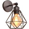 iDEGU Lampada da Parete Industriale Vintage Applique da Parete Retrò in Metallo E27 Regolabile Plafoniere Applique Interno per Soggiorno Camera da Letto Cucina (Nero, Gabbia 16 cm)
