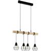 Eglo Lampada a sospensione Townshend 5, plafoniera dal design vintage, industriale e retrò a quattro punti luce, acciaio e legno, E27