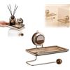 sifteng Portarotolo di carta igienica in acciaio inox con forte ventosa, senza fori, mantiene forte e stabile, porta rotolo di carta igienica con ripiano per bagno, con ventosa (colore legno originale)