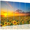 Feeby Frames Feeby Quadro Su Tela Prato Fiori Girasole 5 Pezzi Tipo C 200x100 cm Stampa Murale Decorazione da parete Immagini Moderni per Soggiorno Camera da Letto Ufficio Cucina Cielo Natura Paesaggio Giallo